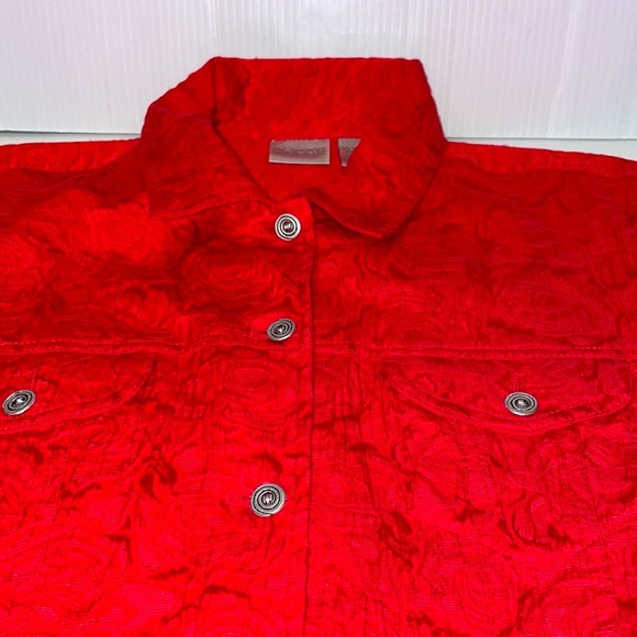 Chico’s Red Jacquard  Jacket / Top Excellent Women’s size 3 ( fits 16 ) - Picture 10 of 12